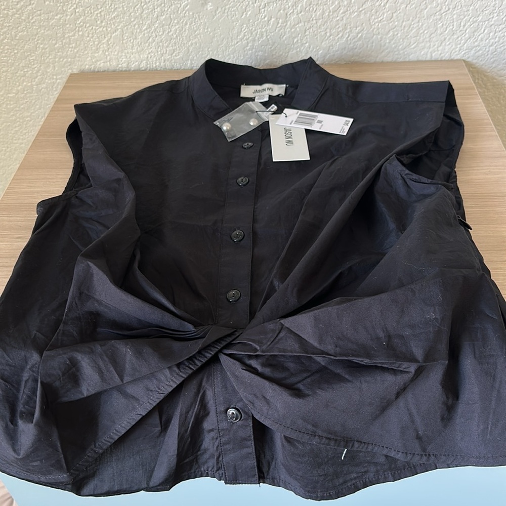 Jason Wu Black Sleeveless Button-Down Shirt - Picture 2 of 8